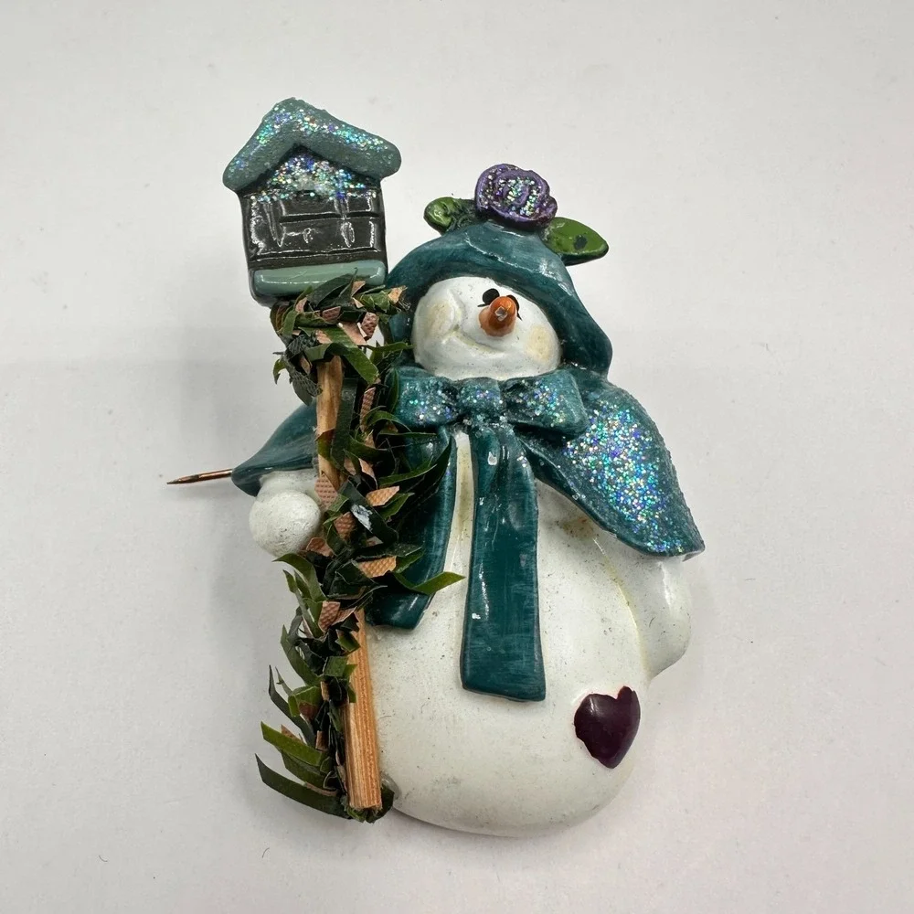 Vintage 90s Snowman Brooch Set Jingle‎ All The Way Bells Christmas Holiday Pins